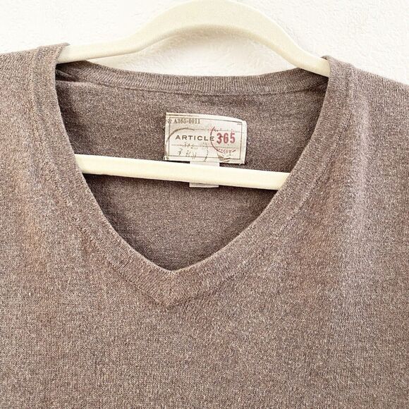 Article 365 Sweater XL Mens Long Sleeve Cotton Cashmere Blend Brown V Neck - Picture 3 of 9